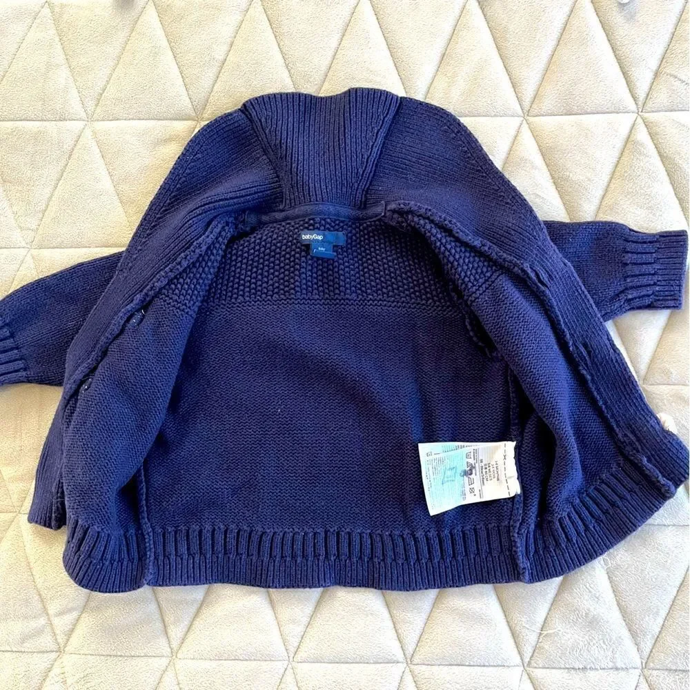 GAP Baby Gap 100% Cotton Toggle Closure Collared Navy Cardigan Size 3-6 months